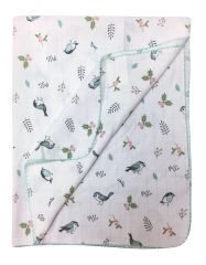 AyBaby AY238 Kroşeta Tek Katlı Bebek Müslin Battaniye 75x90 Cm - Yeşil Serçe