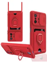 Newface Xiaomi Mi 11t Pro Kılıf Zuma Kartvizitli Yüzüklü Silikon - Kırmızı