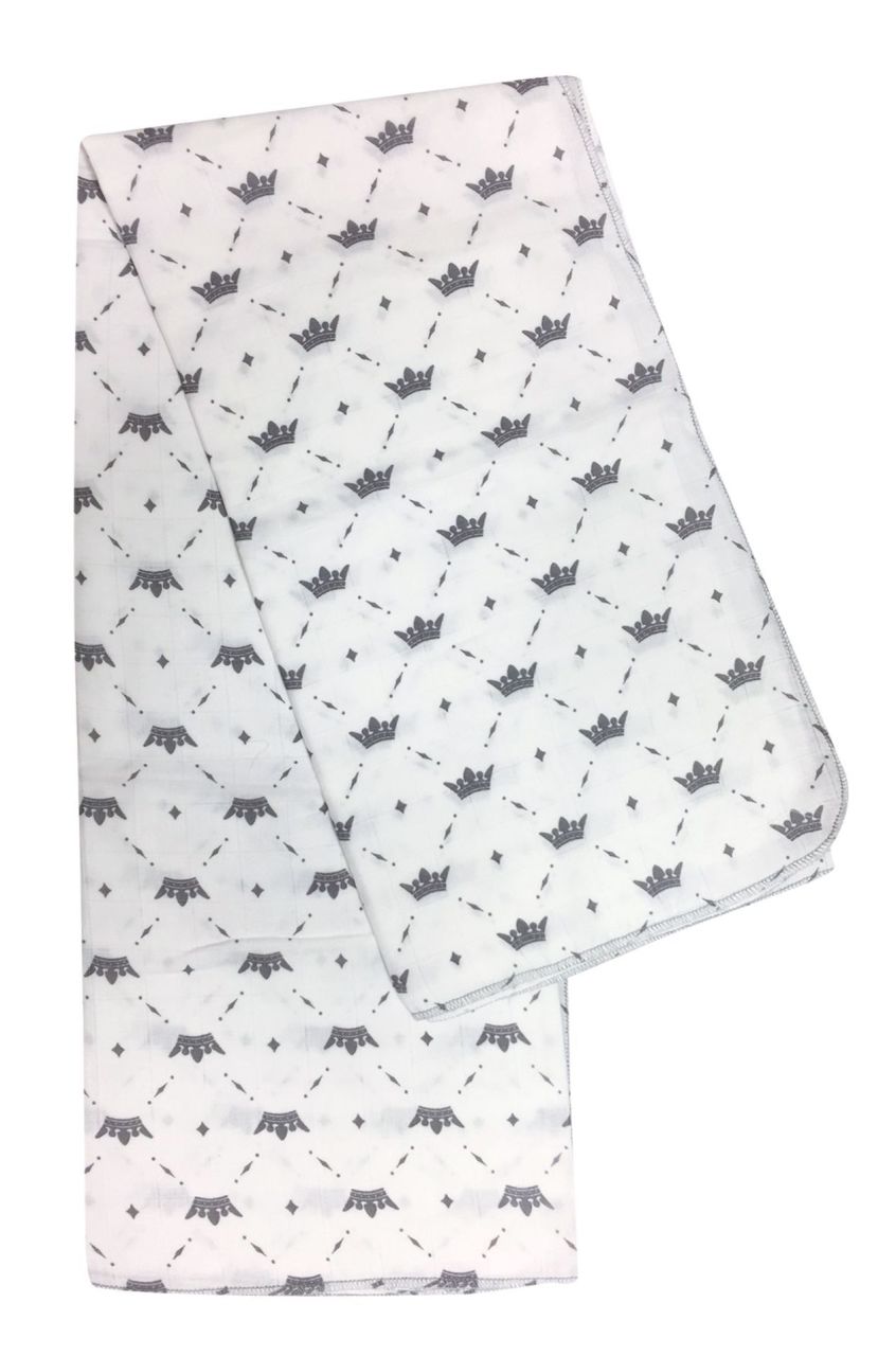 AyBaby Çok Amaçlı Müslin Bebek Battaniyesi 100x110 Cm - Gri Taç