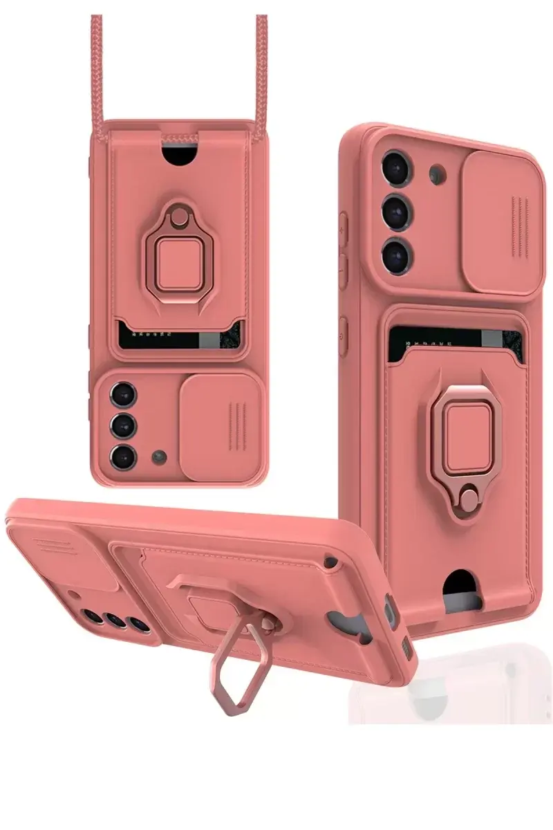 Newface Samsung Galaxy S21 Fe Kılıf Zuma Kartvizitli Yüzüklü Silikon - Pembe