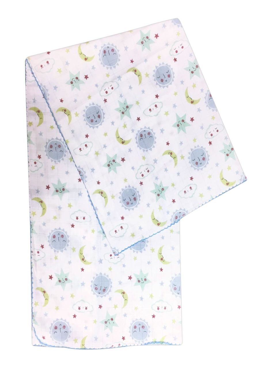 AyBaby AY238 Kroşeta Tek Katlı Bebek Müslin Battaniye 75x90 Cm - Mavi Galaksi