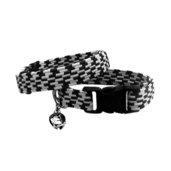 Elastik Örme Kedi Tasması Siyah-Beyaz 10 mm A=23/32 cm