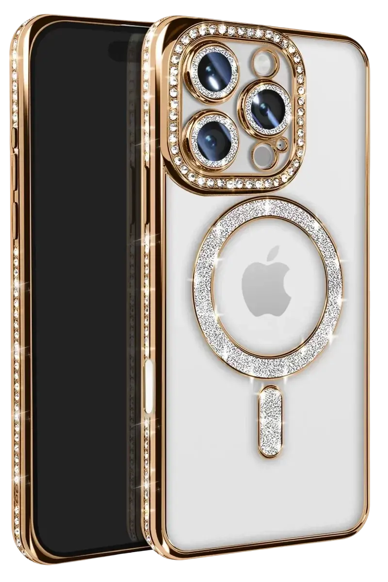 Newface İphone 16 Pro Max Kılıf Joke Simli Magneticsafe Kılıf - Gold
