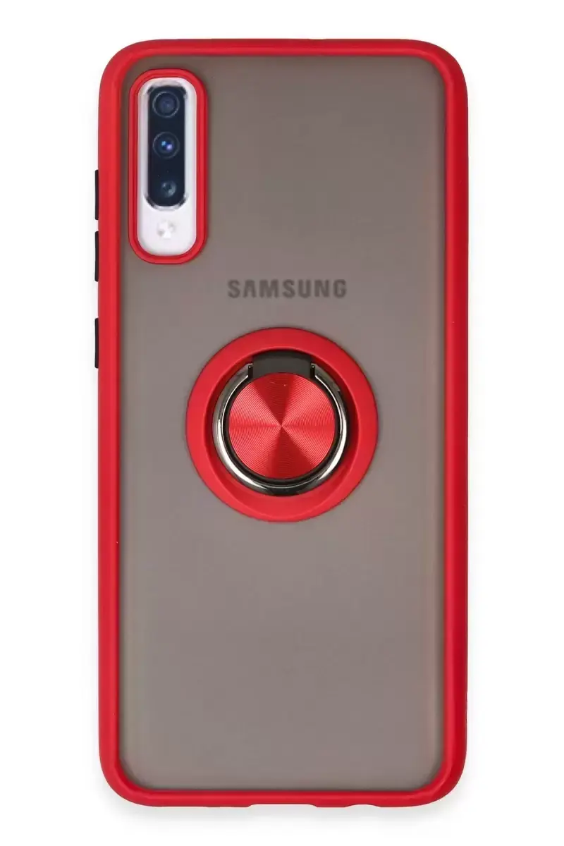 Newface Samsung Galaxy A70 Kılıf Montreal Yüzüklü Silikon Kapak - Kırmızı