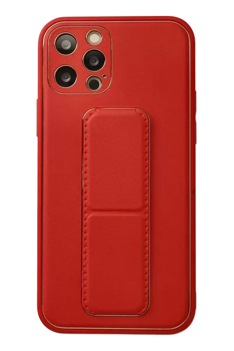 Newface İphone 12 Pro Kılıf Coco Deri Standlı Kapak - Kırmızı