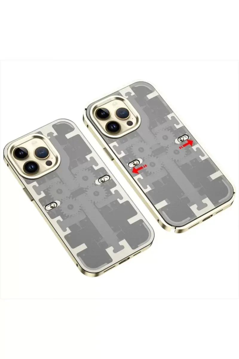 Newface İphone 14 Pro Kılıf Mekanik Bumper Kapak - Gold