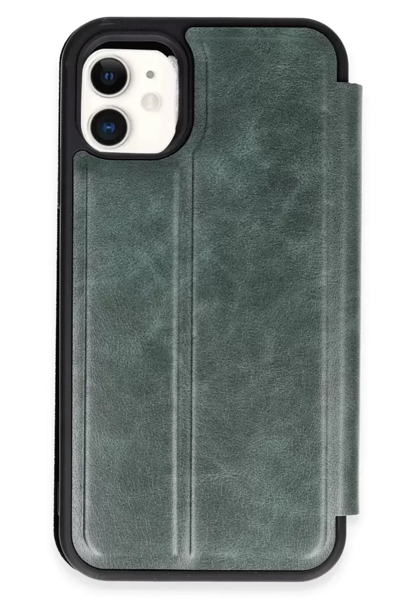 Newface İphone 11 Kılıf Flip Cover - Koyu Yeşil