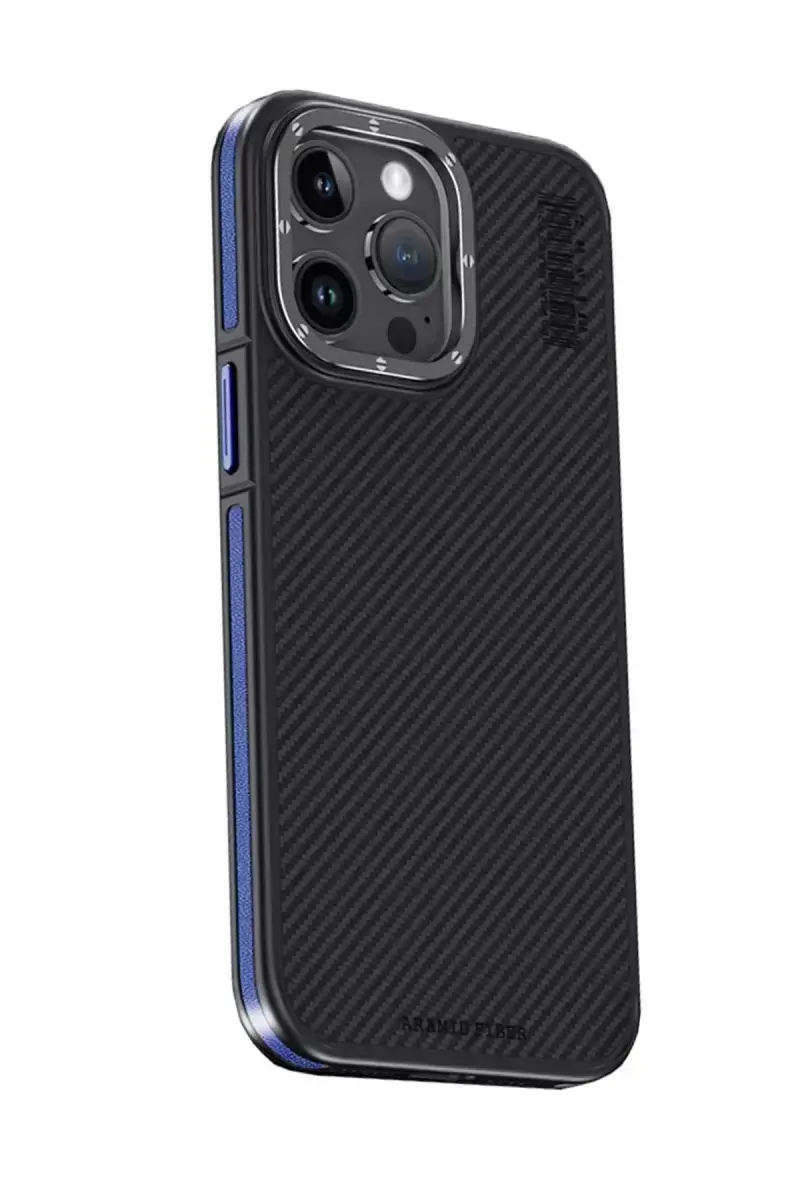 Joko İphone 15 Pro Kılıf Aramid 600d Kevlar Karbon Fiber Magsafe Kapak - Lacivert