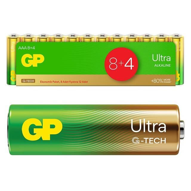 Gp G-tech 8+4 12li Paket Aaa Alkalin İnce Kalem Kumanda Pili (8 Adet Fiyatına 12 Adet Pil)