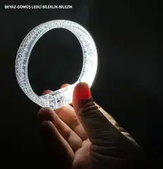 Beyaz-gümüş Led Işıklı Baskı Yapılabilen Pilli Bileklik Bilezik