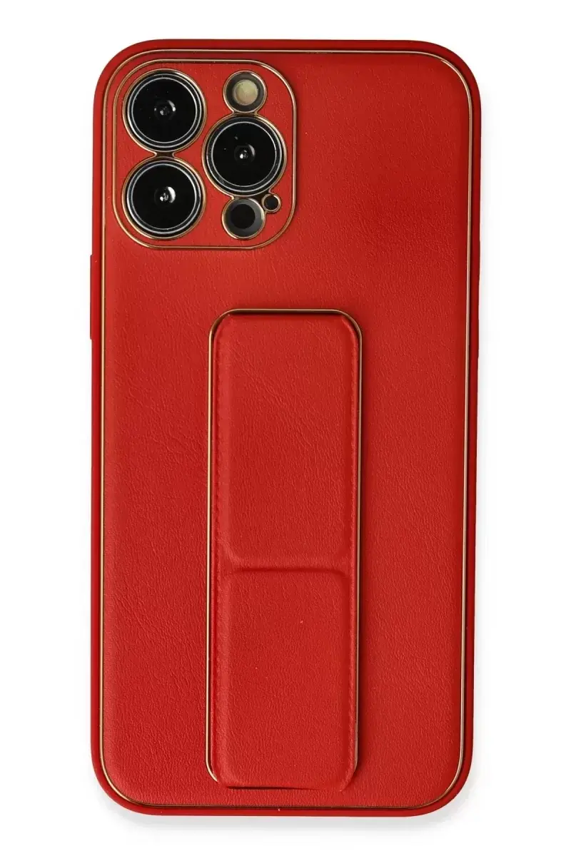 Newface İphone 13 Pro Kılıf Coco Deri Standlı Kapak - Kırmızı