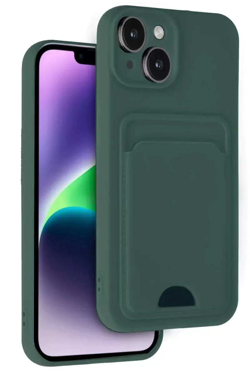 Newface İphone 14 Kılıf Kelvin Kartvizitli Silikon - Koyu Yeşil