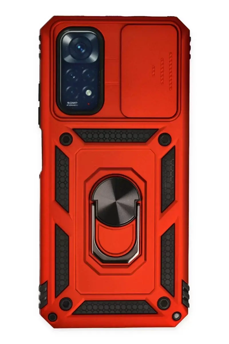 Newface Xiaomi Redmi Note 11 Kılıf Pars Lens Yüzüklü Silikon - Kırmızı