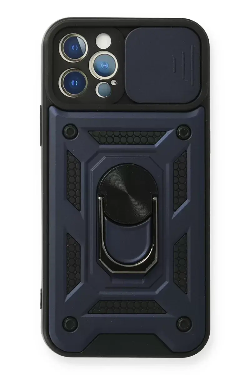 Newface İphone 12 Pro Kılıf Pars Lens Yüzüklü Silikon - Lacivert
