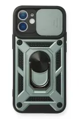 Newface Apple İphone 12 Kılıf Pars Lens Yüzüklü Silikon - Yeşil