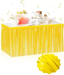 Kendinden Yapışkanlı Makaron Sarı Püsküllü Masa Eteği