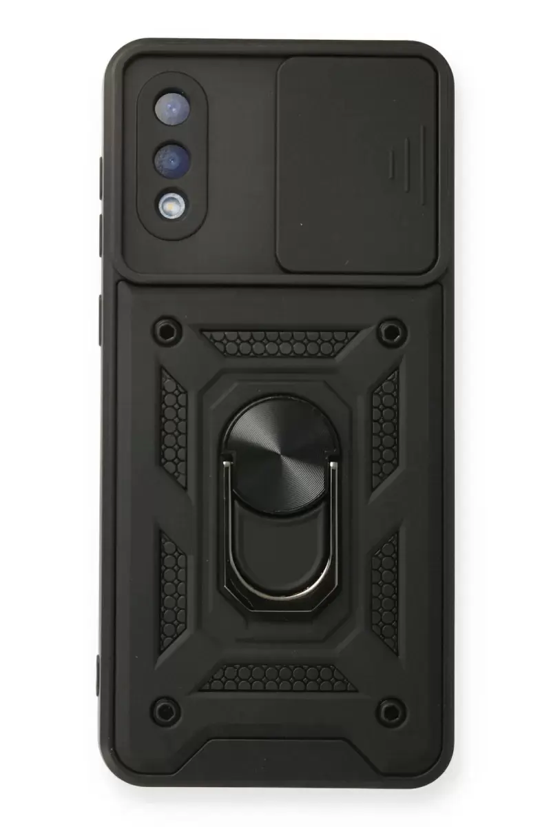 Newface Samsung Galaxy A02 Kılıf Pars Lens Yüzüklü Silikon - Siyah
