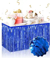 Kendinden Yapışkanlı Mavi Metalize Püsküllü Masa Eteği