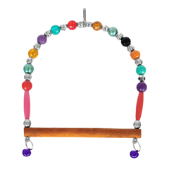 Markapet Ahşap Tünekli Şeffaf Boncuklu Kuş Salıncağı 10-12 cm Renkli