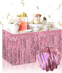 Kendinden Yapışkanlı Rose Gold Metalize Püsküllü Masa Eteği