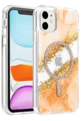 Onegif Apple İphone 11 Lotus Simli Magsafe Kapak - Turuncu