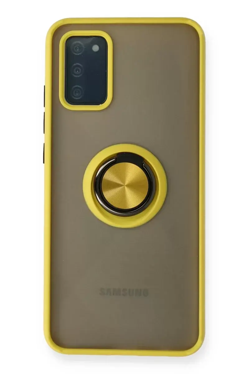Newface Samsung Galaxy A02s Kılıf Montreal Yüzüklü Silikon Kapak - Sarı