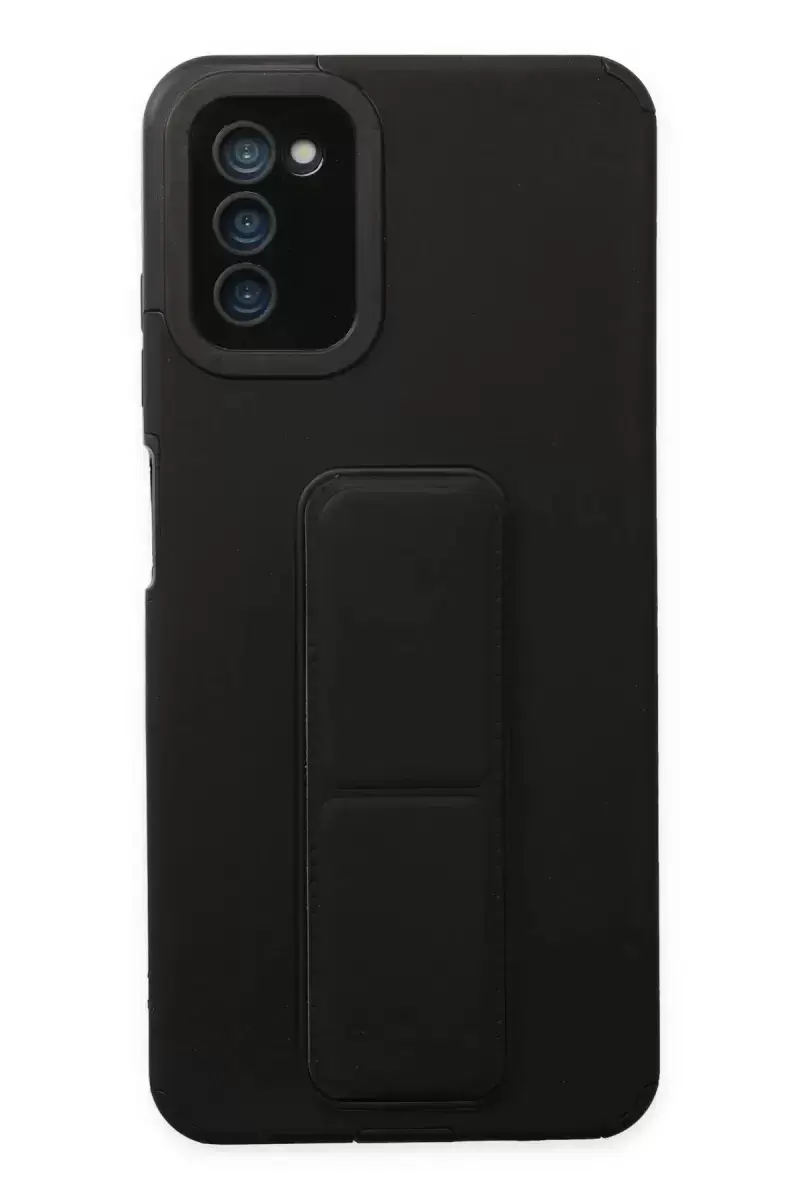 Newface Samsung Galaxy A03s Kılıf Mega Standlı Silikon - Siyah