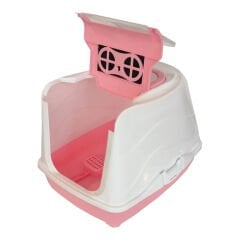 Karbon Filtreli Üstü Açılabilir Kedi Tuvaleti 35*36*49 cm Pembe