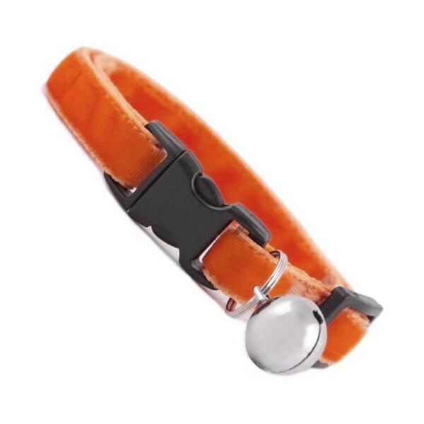 Kedi Boyun Tasması Kadife Dokulu Çanlı 1*30 cm Turuncu