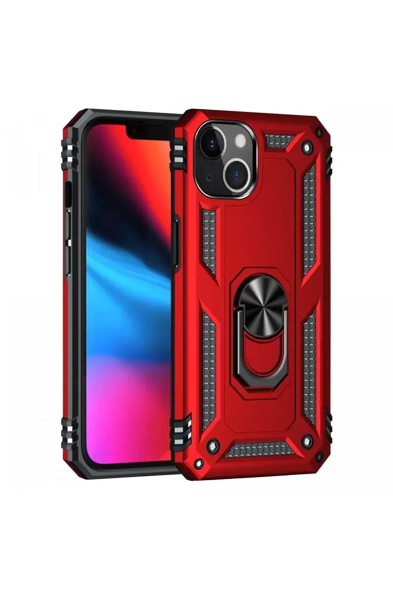 Newface İphone 14 Plus Kılıf Sofya Yüzüklü Silikon Kapak - Kırmızı