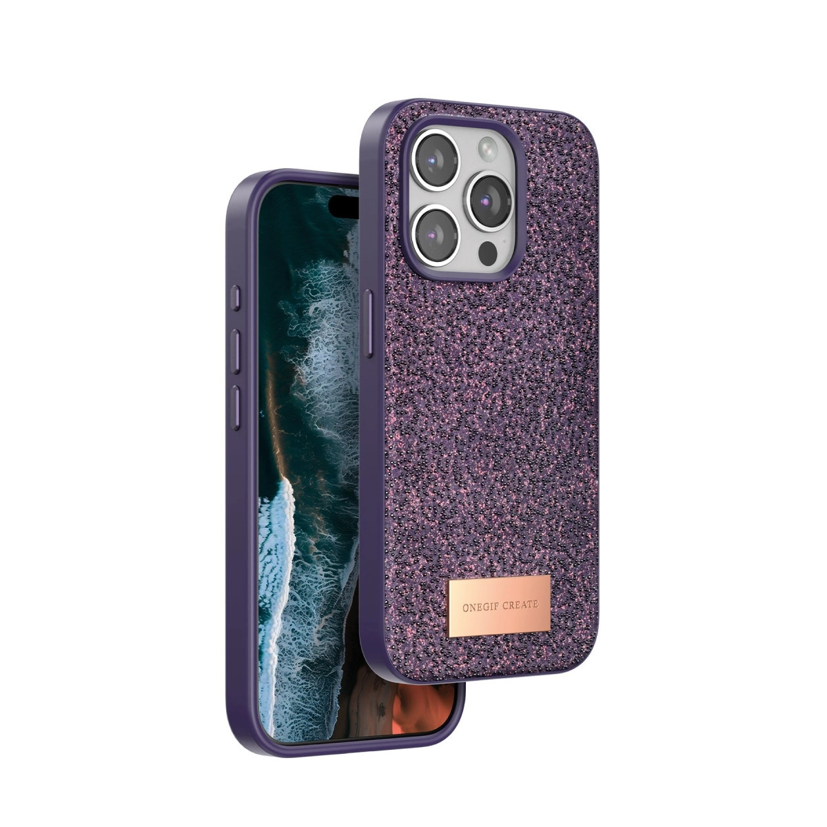 Onegif  İphone 14 Pro Bright Simli Kapak - Derin Mor