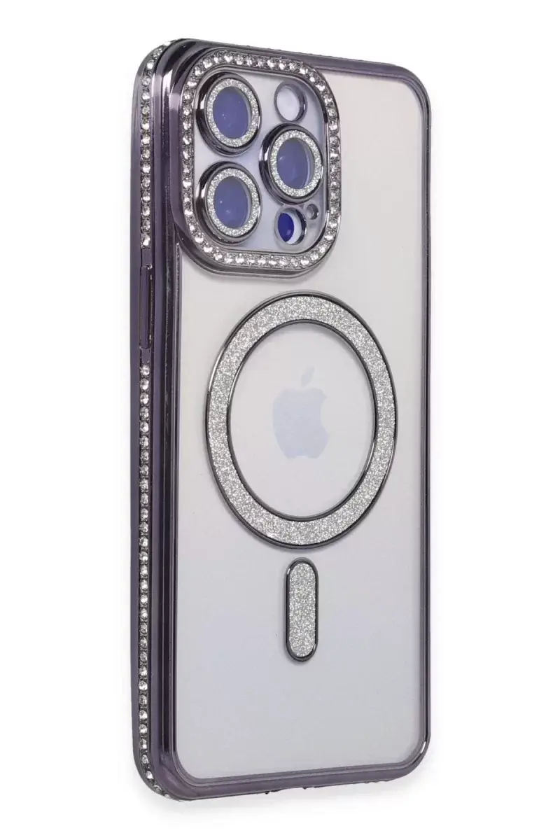 Newface İphone 14 Pro Kılıf Joke Simli Magneticsafe Kılıf - Derin Mor