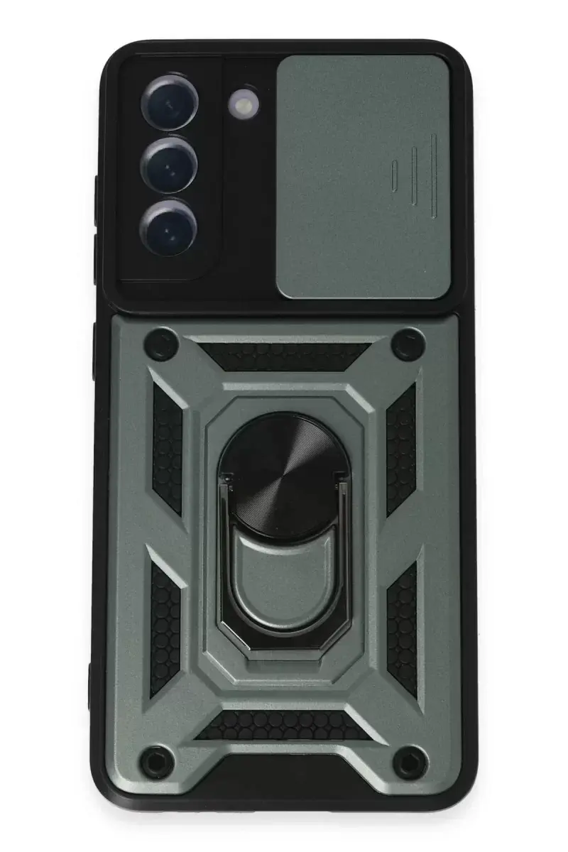 Newface Samsung Galaxy S21 Fe Kılıf Pars Lens Yüzüklü Silikon - Yeşil