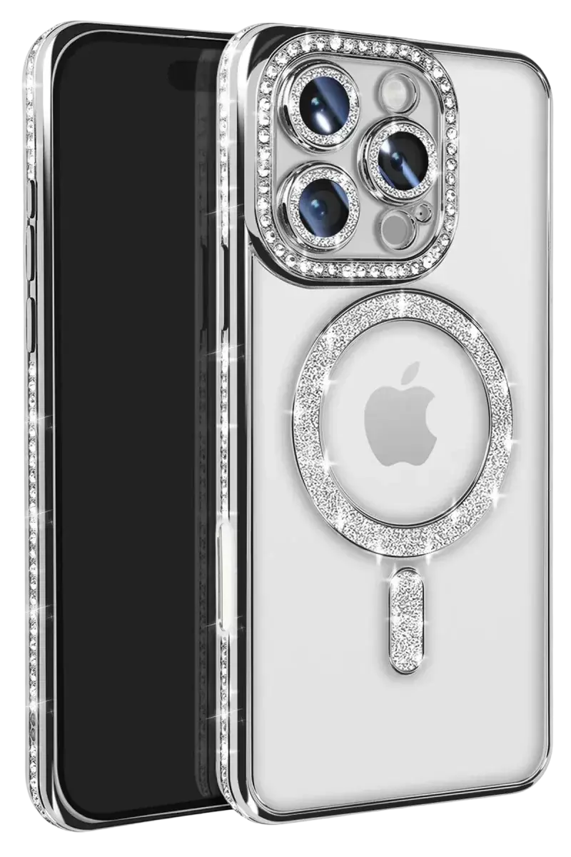Newface İphone 16 Pro Max Kılıf Joke Simli Magneticsafe Kılıf - Gümüş