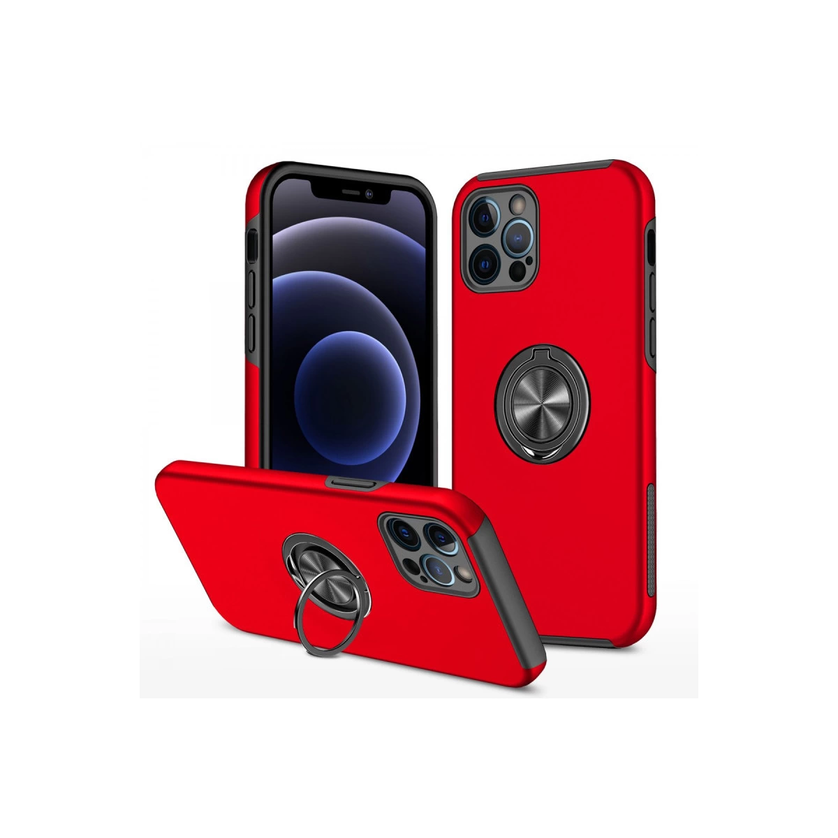 İphone 12 Pro Max Kılıf Elit Yüzüklü Kapak - Kırmızı