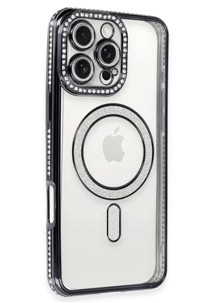 Newface İphone 16 Pro Max Kılıf Joke Simli Magneticsafe Kılıf - Gri
