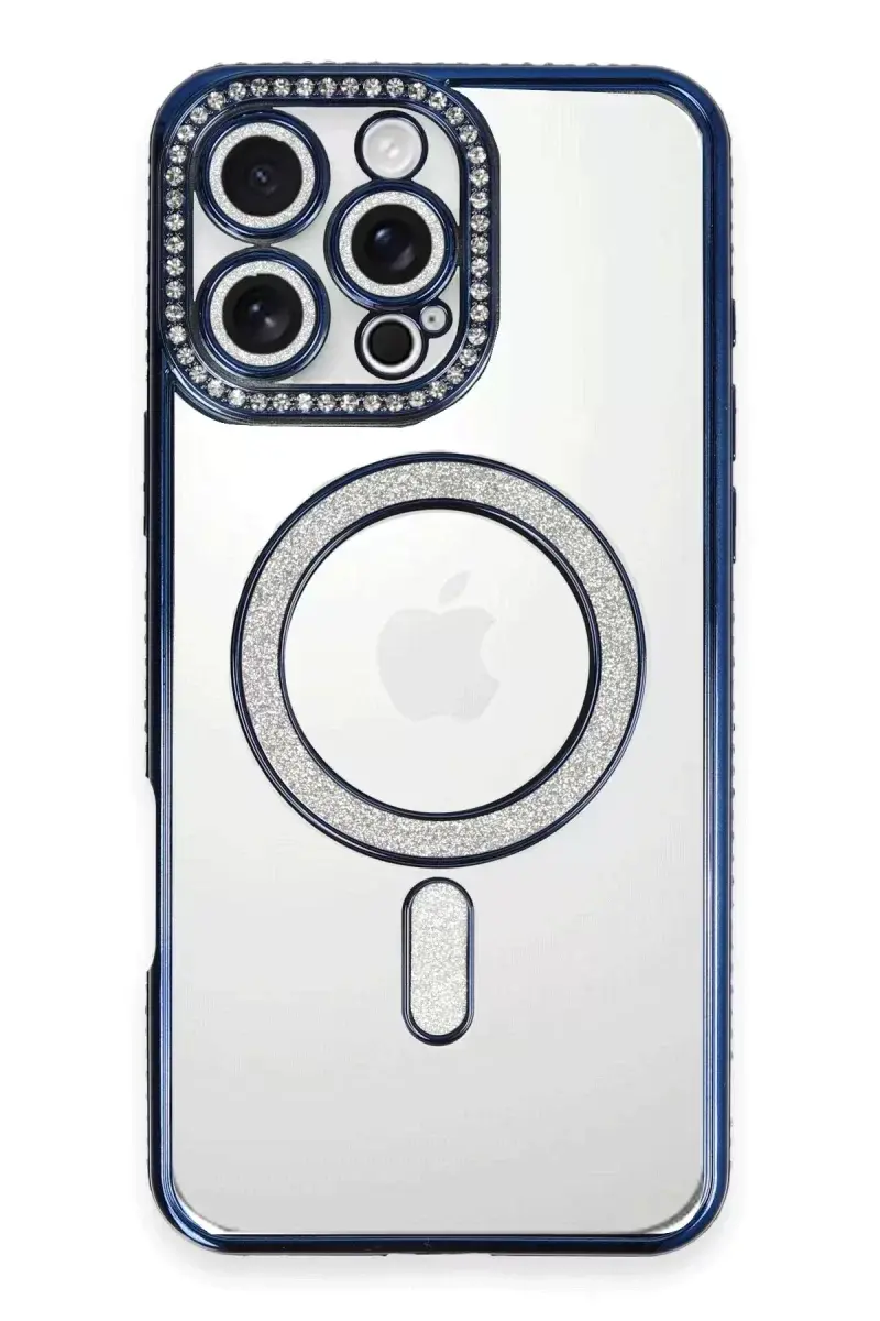 Newface İphone 16 Pro Max Kılıf Joke Simli Magneticsafe Kılıf - Lacivert