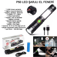Geniş Açılı P50 Led Şarjlı El Feneri Wt-601