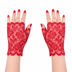 Kırmızı Dantel Parmaksız Kısa Eldiven
