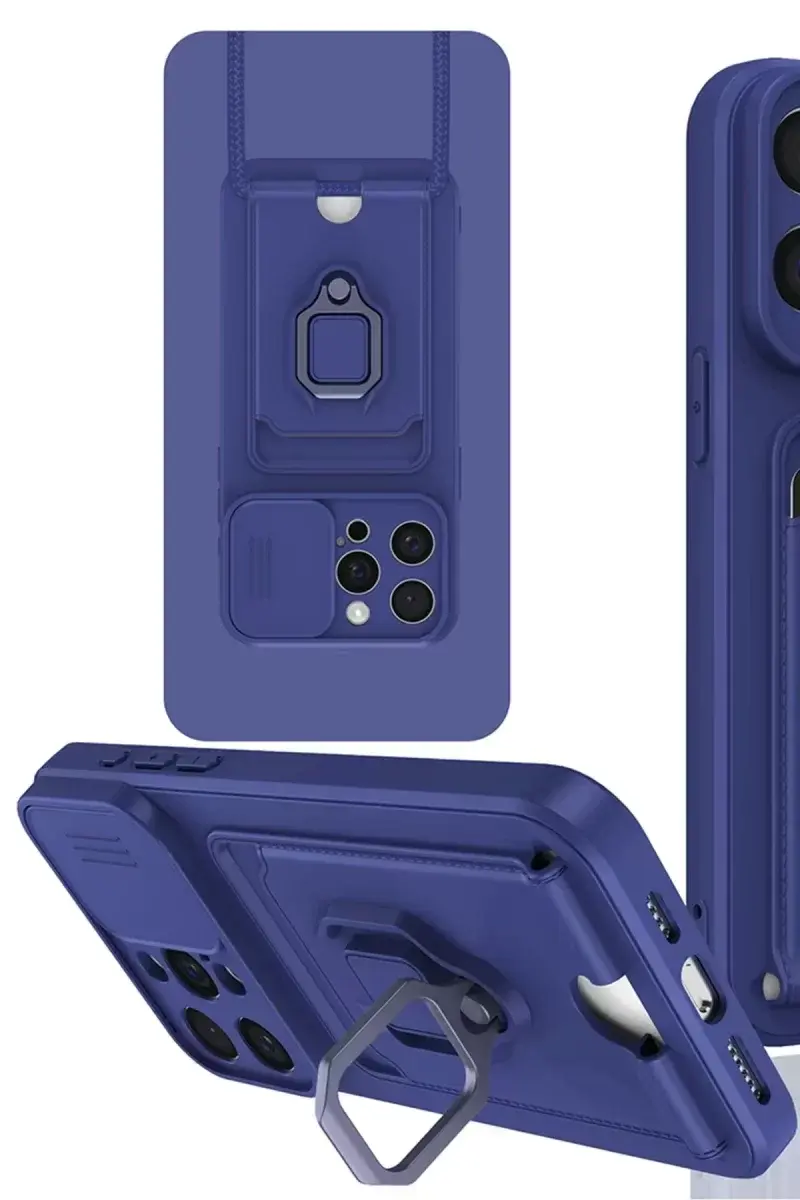 Newface İphone 15 Pro Max Kılıf Zuma Kartvizitli Yüzüklü Silikon - Lacivert