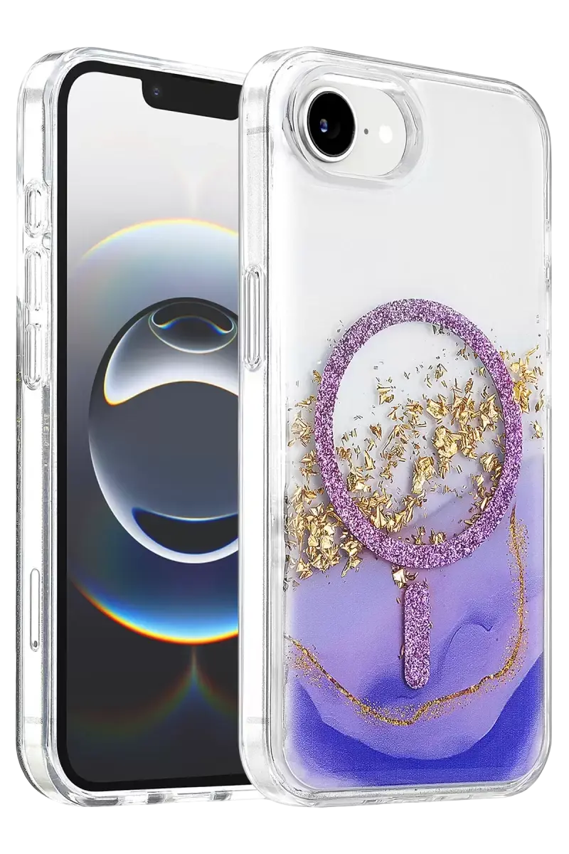 Onegif Apple İphone 17e Lotus Simli Magsafe Kapak - Mor