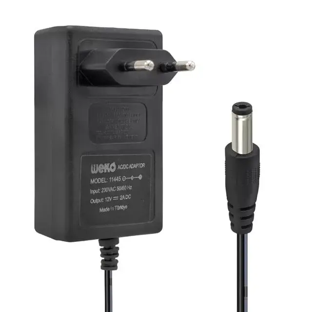 Weko 12 Volt 2 Amper 24 Watt Plastik Kasa Priz Tipi Adaptör (5.5x2.5 Uçlu)