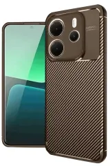 Newface Xiaomi Redmi Note 14 4g Kılıf Auto Focus Karbon Kapak - Kahverengi