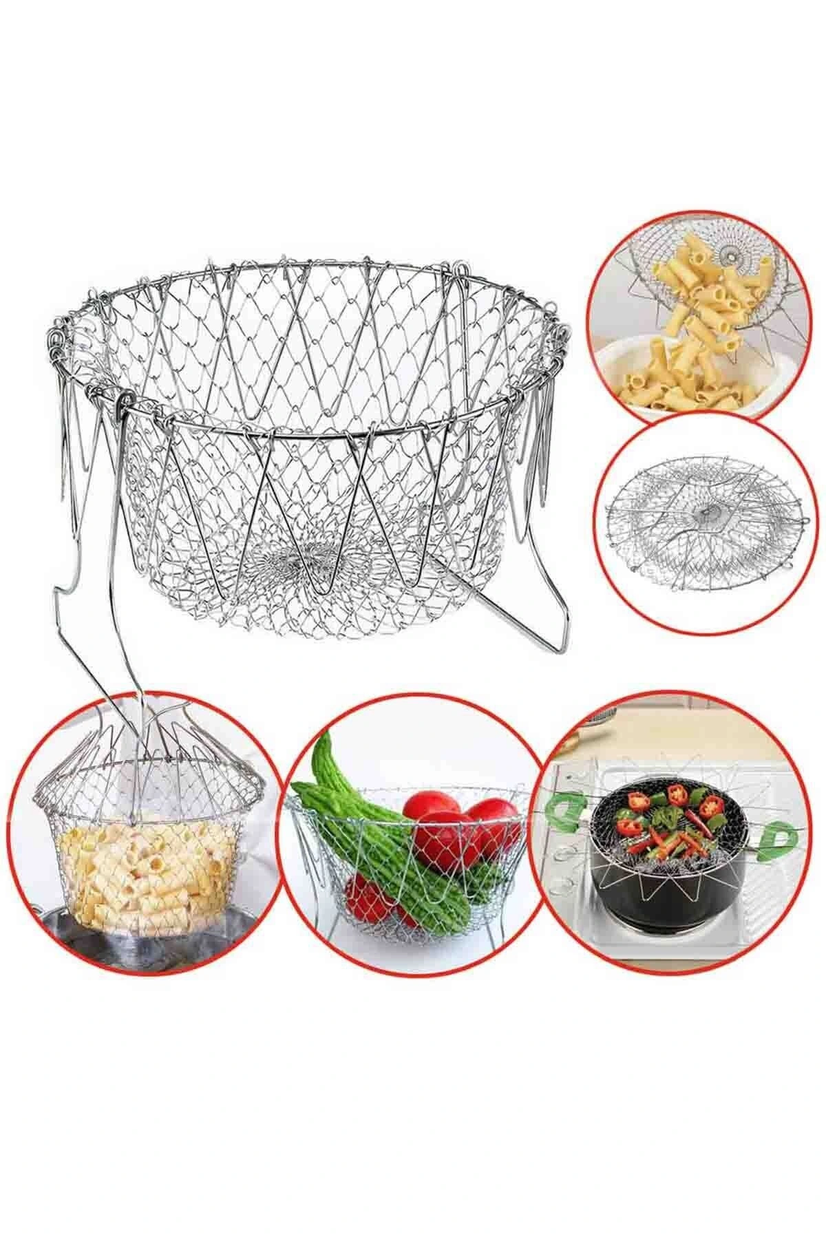 Çok Fonksiyonlu Pratik Süzgeç Katlanır - Kızartma Haşlama Aparatı -chef Basket