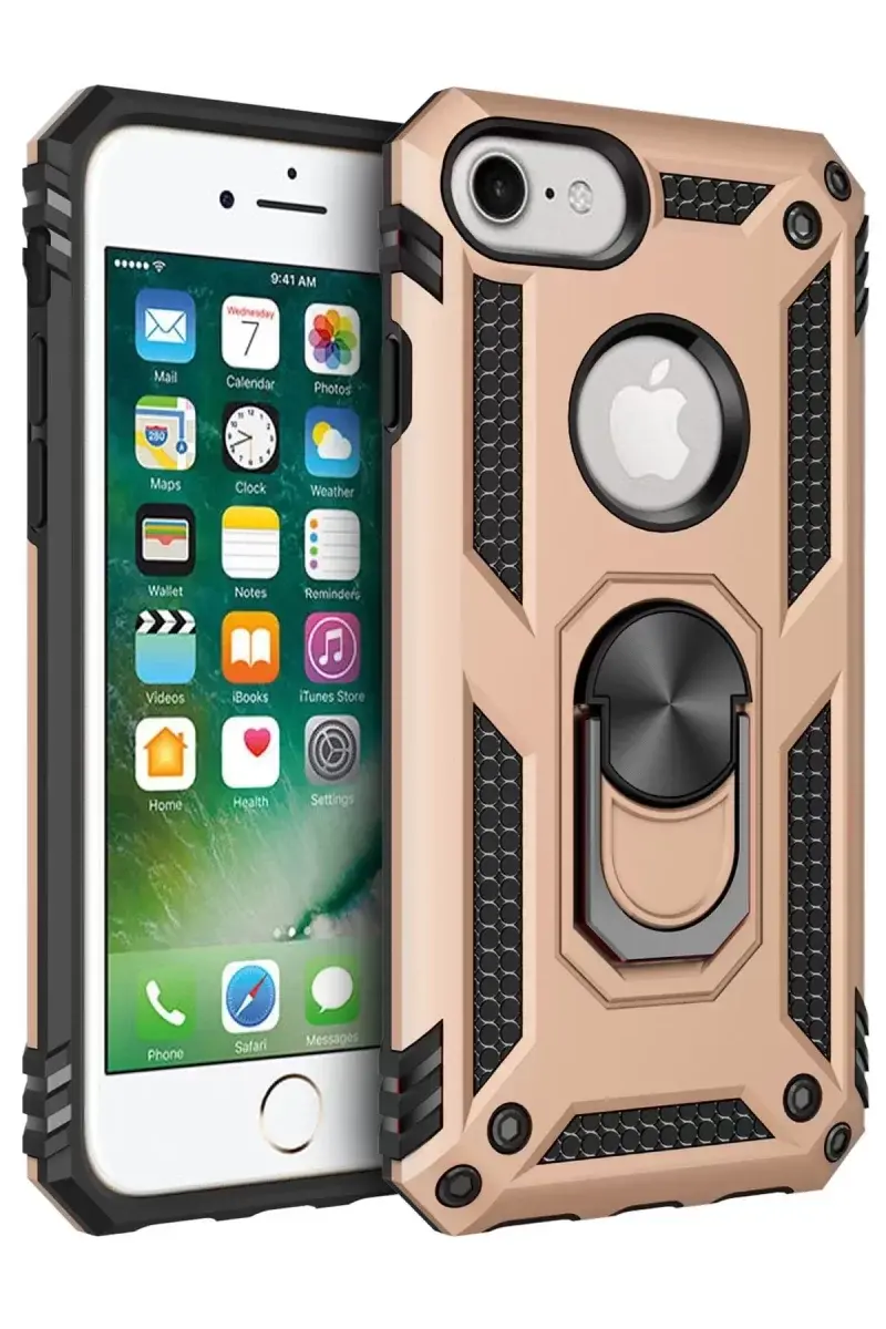 Newface İphone 7 Kılıf Sofya Yüzüklü Silikon Kapak - Gold