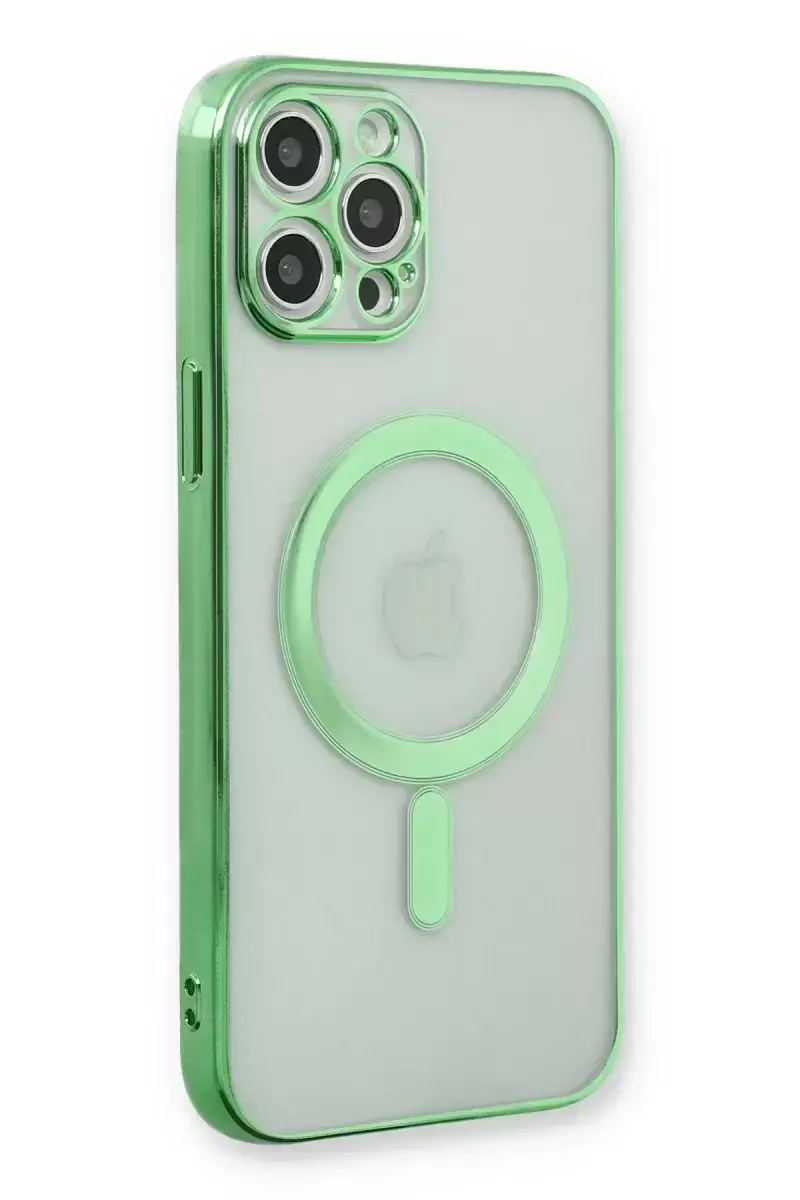Newface İphone 12 Pro Kılıf Magneticsafe Lazer Silikon - Haki Yeşil