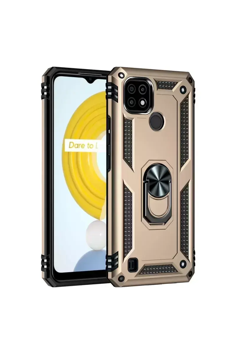 Newface Realme C21 Kılıf Sofya Yüzüklü Silikon Kapak - Gold