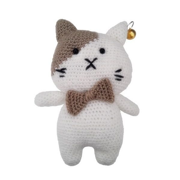 Köpek Oyuncağı Kahverengi Papyonlu Beyaz Kedi 9 cm-16 cm