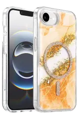Onegif Apple İphone 17e Lotus Simli Magsafe Kapak - Turuncu