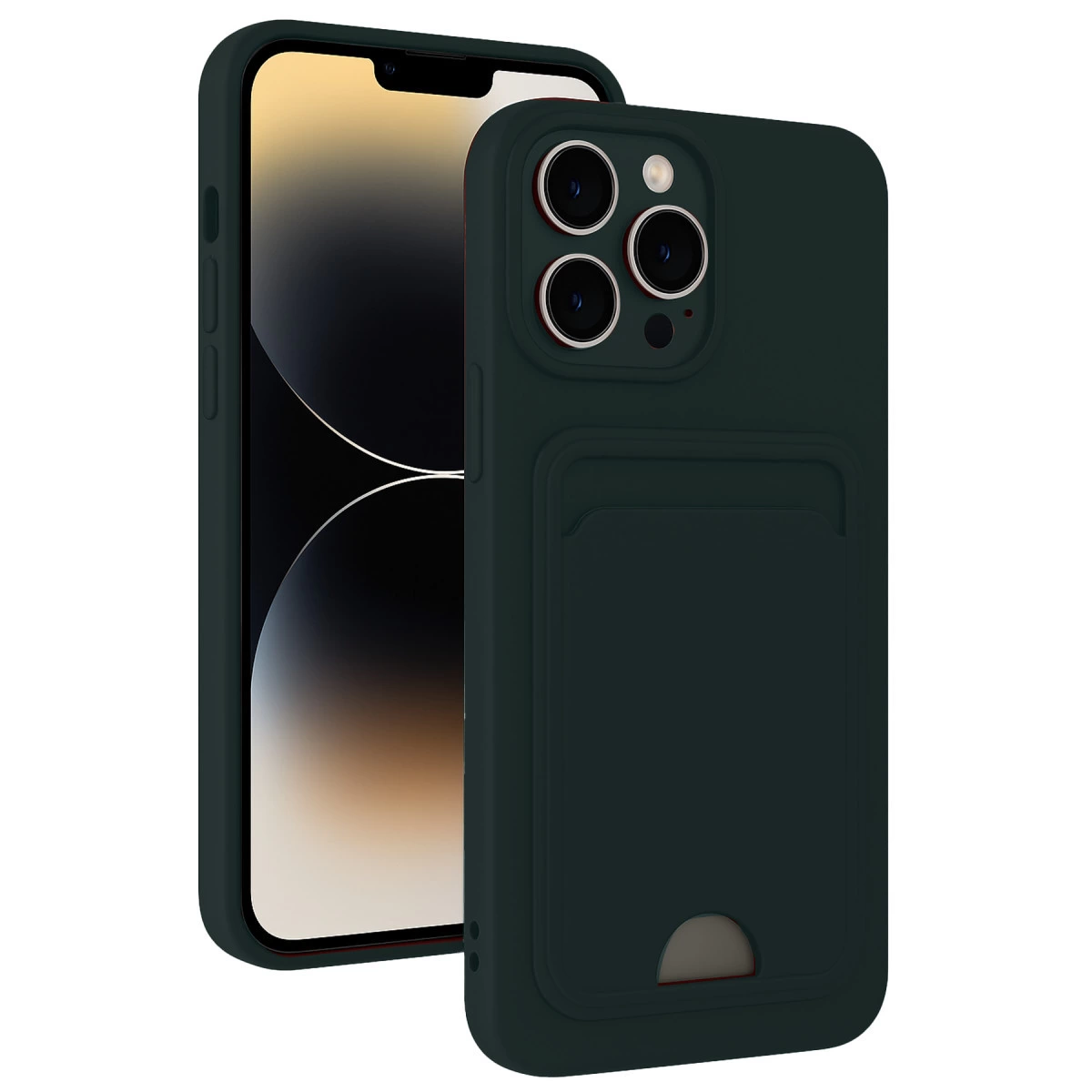 İphone 13 Pro Kılıf Kelvin Kartvizitli Silikon - Koyu Yeşil